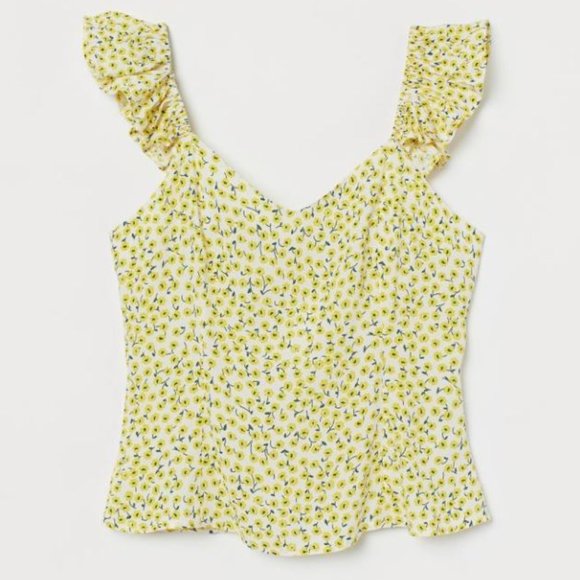 H&M Yellow Floral Ruffle-trimmed Top - Picture 2 of 13